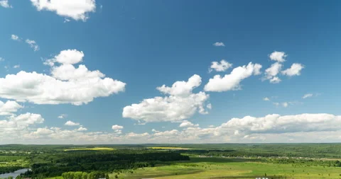 Beautiful cloudy landscape in summer time lapse. Blue sky with clouds 4K Stock Footage 133814038