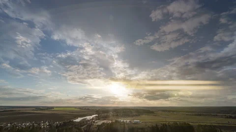 Beautiful cloudy landscape in summer time lapse. Blue sky with clouds 4K Stock Footage 197355876