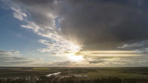 Beautiful cloudy landscape in summer time lapse. Blue sky with clouds 4K Stock Footage 197675905