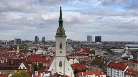 Beautiful cloudy sky over downtown city at daytime Bratislava, Slovakia  Stock Footage 69015796