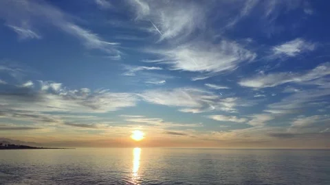 Beautiful Cloudy Sunset on the Sea Stock Footage 302371158