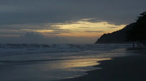 Beautiful cloudy sunset on the white sand beach Stock Footage 37449317