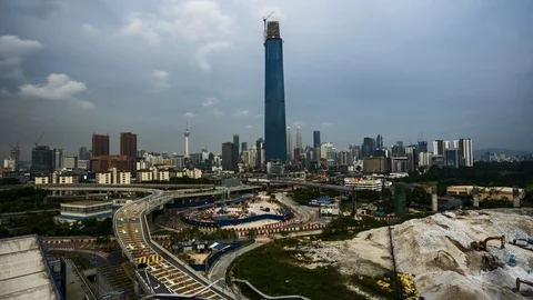 Beautiful cloudy time lapse scene at Kuala Lumpur city with busy road Video stock 101063195