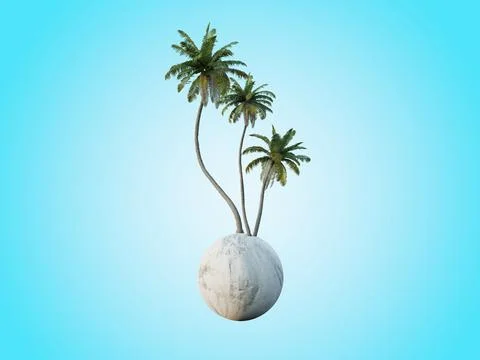 Beautiful coconut palm trees isolated conceptual mini floating globe with div Stock Photos