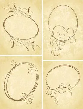 Beautiful collection of oval frames with aged backgrounds. Vector illustratio Stock Illustration