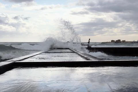Beautiful color composition with elements of abstractness. The stormy sea rus Stock Photos