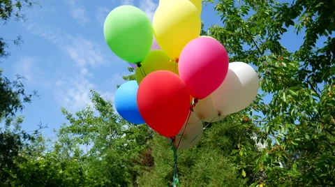 Beautiful colored balloons in the backyard Stock Footage 68113852