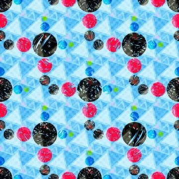Beautiful colored circles on a blue background geometric seamless pattern Stock Illustration