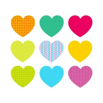 Beautiful colored hearts with different patterns Stock Illustration