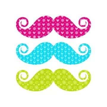 Beautiful colored mustache with different patterns Stock Illustration