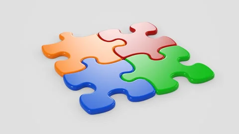 Beautiful Colored Puzzle Pieces Falling on the Table. Join Together 3d Animation Stock Footage 90308102