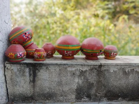 Beautiful colorful clay pots Stock Photos