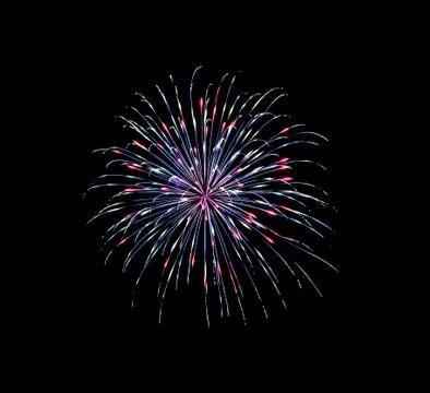 Beautiful colorful fireworks exploding in the night sky, isolated on black ba Stock Photos