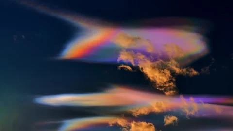 Beautiful Colorful Rainbow Clouds (Cloud Iridescence) Against Blue Sky in Sunset Stock Footage 267952072