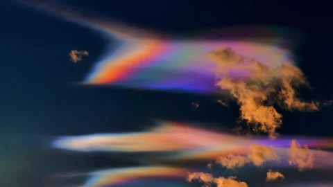 Beautiful Colorful Rainbow Clouds (Cloud Iridescence) Against Blue Sky Stockbeeldmateriaal 269893842