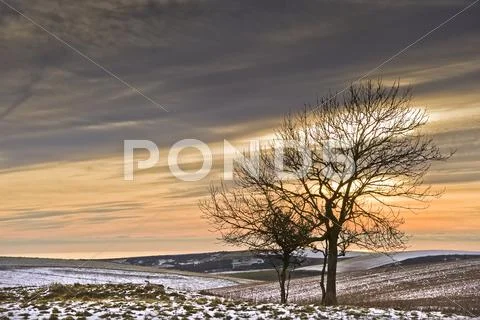 Beautiful colorful sunset over winter landscape Stock-Fotos