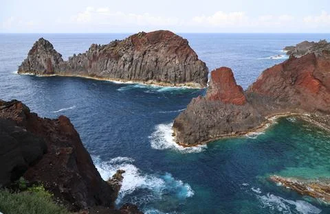 The beautiful colors of the cliffs of Ponta da Barca, Graciosa Island, Azores Stock Photos