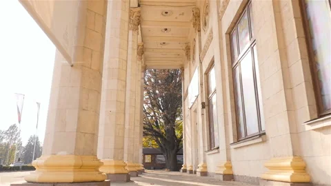 Beautiful columns. High building. Sun rays. Ukraine. Kiev. 11 07 18 Park VDNH Stock Footage 103420123