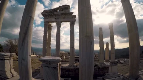 Beautiful columns of Red Basilica/Red Wall in Pergamo/Bargamo Stock Footage 150326908