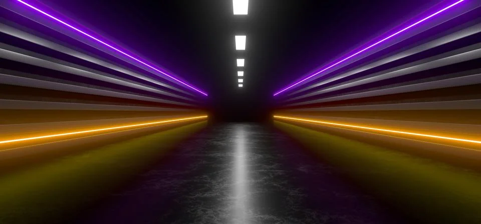 Beautiful composition of colored neon lights on a black background. 3d render Stock Illustration