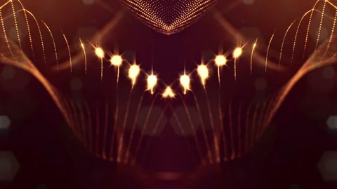 Beautiful composition with luminous gold particles form wavy glow structures Video stock 121581641