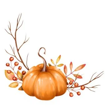 Beautiful composition with pumpkin and fall branches Stock Illustration