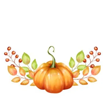 Beautiful composition with pumpkin and fall branches 5 Stock Illustration