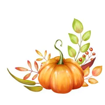 Beautiful composition with pumpkin and fall branches Stock Illustration
