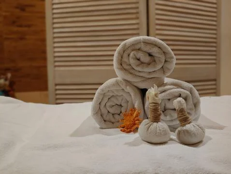 Beautiful composition of towel decor Stock Photos