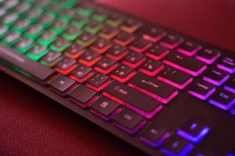 Beautiful computer keyboard with backlight in the dark Stock-Fotos