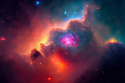 Beautiful concept of nebula with galaxies in deep space cosmos. Discovery outer Stock Illustration
