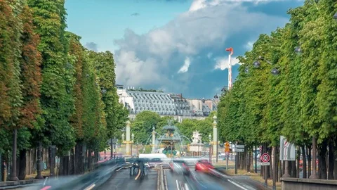 The beautiful Concorde Square in Paris timelapse - the famous fountain at Stock Footage