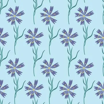 Beautiful cornflower seamless pattern. Simple wildflower background. Illustrazione stock