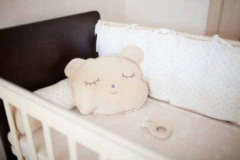 Beautiful cot with pillows 스톡 사진