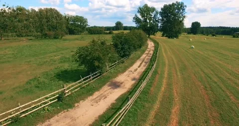 Beautiful countryside view. Forest, fields, outdoor. Aerial. 4K Stock Footage 136210456