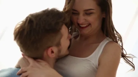 Beautiful couple in love having fun at home 库存影片 76244545
