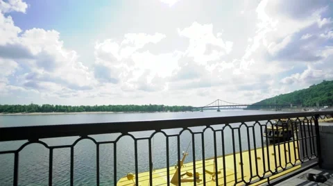 Beautiful couple in motion running over bridge at sunny day. Fitness, sport Stock Footage 65373340