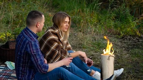 Beautiful couple at picnic weekend Stock Footage 82213402