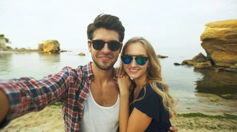Beautiful couple taking a selfie Stock Footage 68796145
