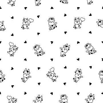 Beautiful cow. Seamless pattern. Coloring Page. 스톡 일러스트