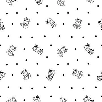 Beautiful cow. Seamless pattern. Coloring Page. 스톡 일러스트