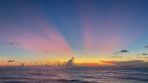 Beautiful Crepuscular Sun Rays at Sunset in Cosmoledo Atoll Seychelles Stock Footage 337161550