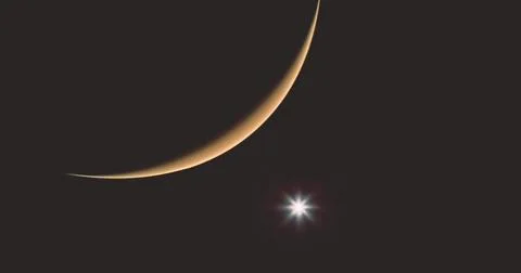 Beautiful crescent Mars and star in the night sky observed from Earth Stock Illustration