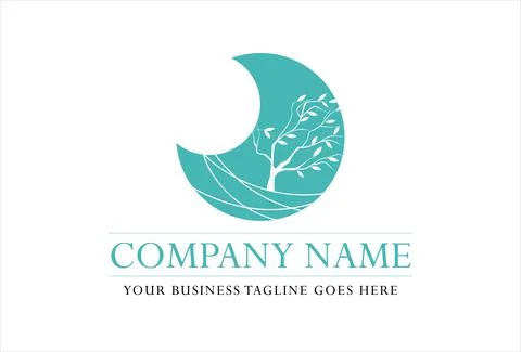 Beautiful Crescent Moon Wind Tree Logo Design	 Illustrazione stock