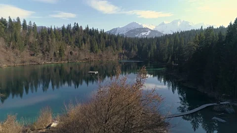 Beautiful Crestasee Lake Swiss Aerial 4k Stock Footage