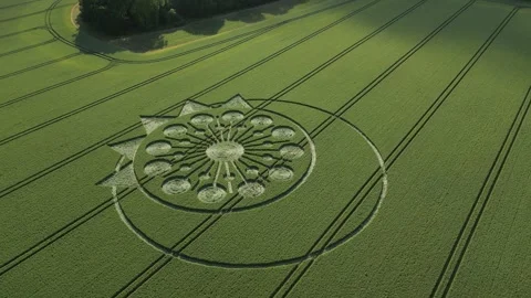 Beautiful Crop Circle 4K Drone View, Warminster, 25th June 2023 Stock Footage 265167048