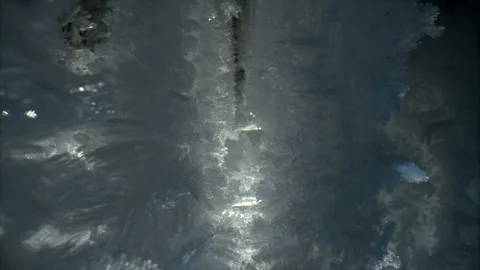 Beautiful crystal icicles, sharp ice snowflakes on stalactites inside cave Stock Footage 269500287