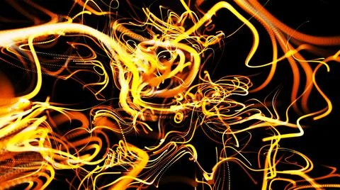 Beautiful curls. 3d render. Abstract beautiful background of glowing yellow flow Stock Illustration