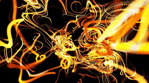 Beautiful curls. 3d render. Abstract beautiful background of glowing yellow flow Stock Illustration
