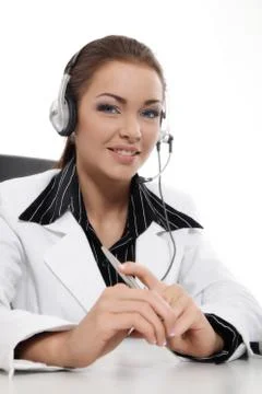 Beautiful customer support on white background Stock Photos